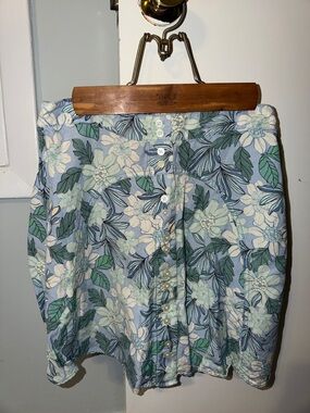 LOFT Blue and Green Floral Button-Front Skirt